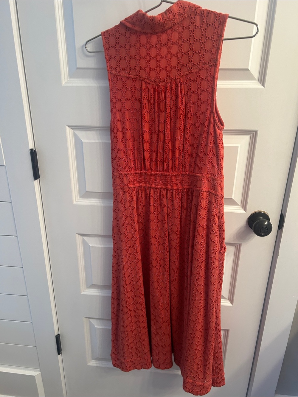 Sleeveless Eyelet Lace Midi Dress with Waist Tie - Picture 4 of 4